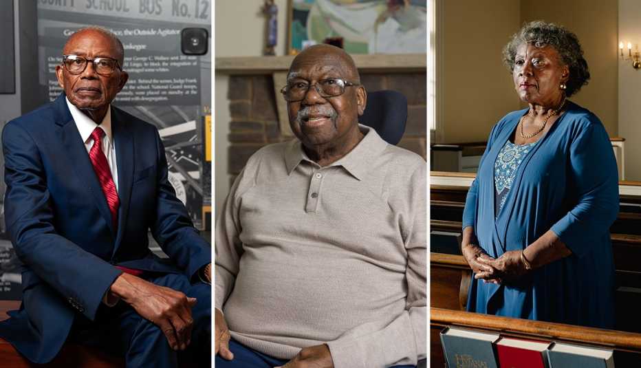 De izquierda a derecha: Fred Gray, Charles Person, Wille Pearl Mackey King 