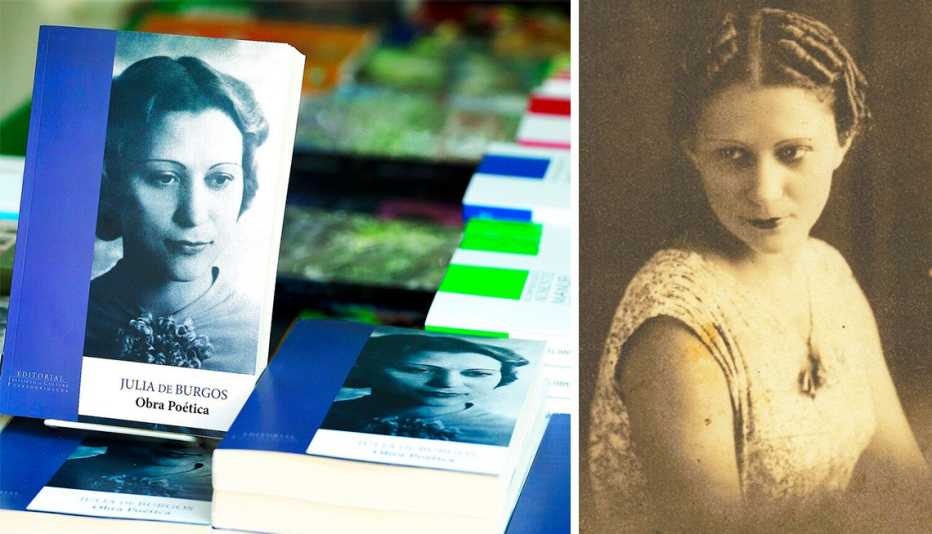 Carátula del libro de Julia de Burgos y una foto de color sepia