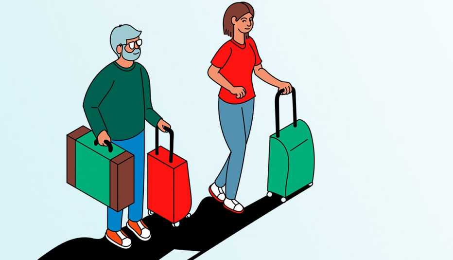 dos personas caminando con maletas