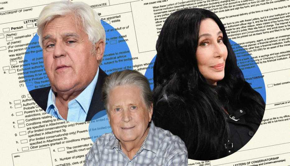 Jay Leno, Brian Wilson (integrante de los Beach Boys) y Cher