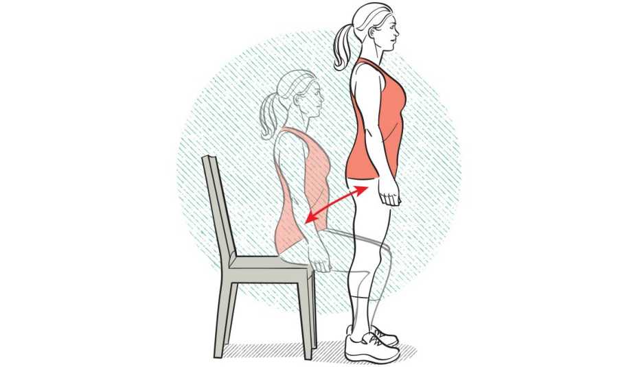 Diagrama de una mujer haciendo sentadillas con una silla