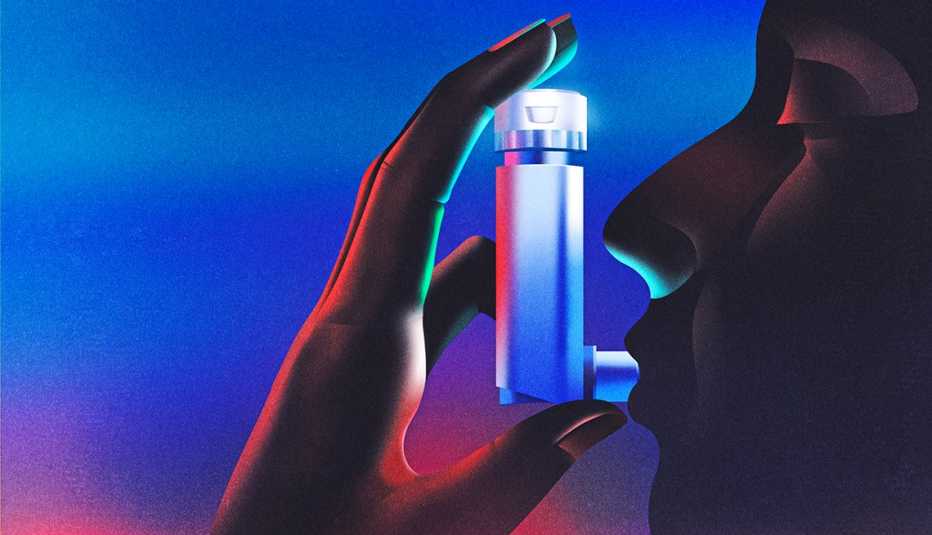 Ilustración de una persona usano un inhalador