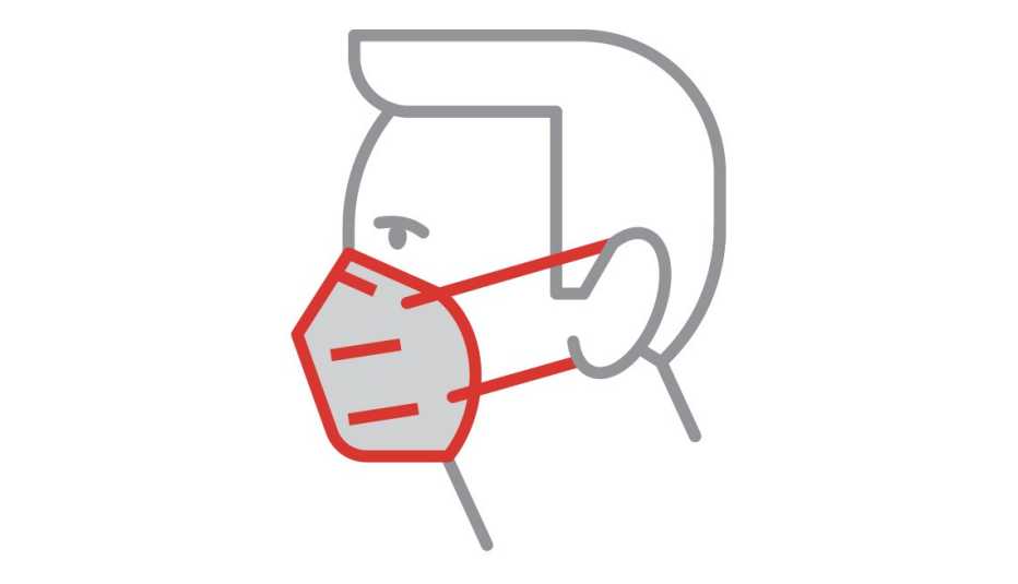Dibujo de la silueta de un hombre usando una mascarilla n95 
