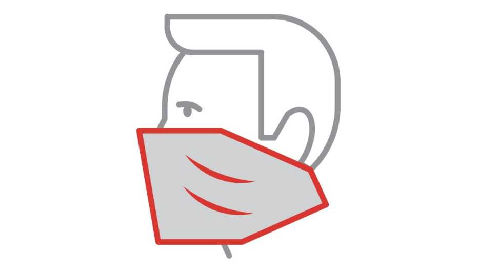 Dibujo de la silueta de un hombre usando una polaina de poliéster como mascarilla