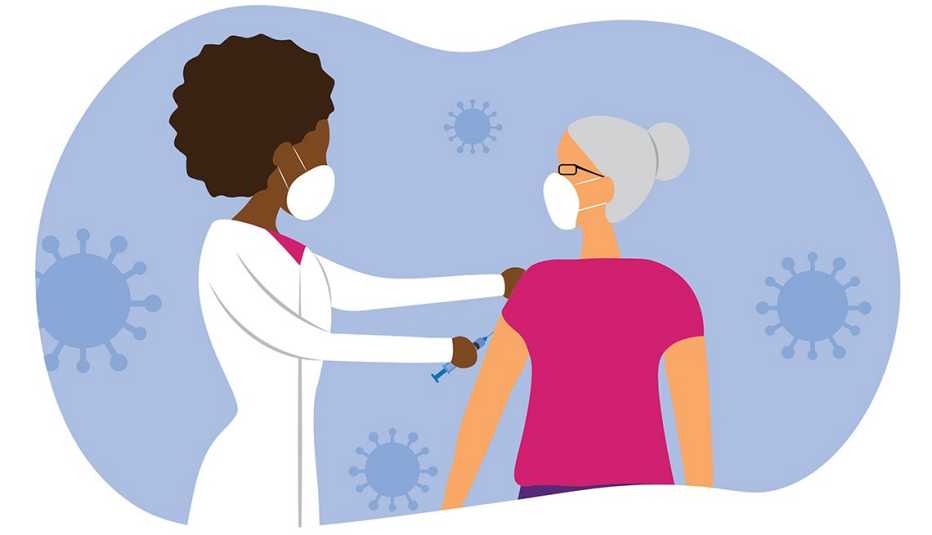 Ilustración de una doctora vacunando a su paciente