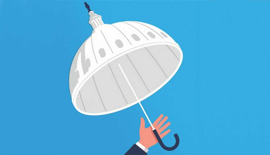 Ilustración de una sombrilla en forma del domo del Capitolio de Estados Unicos