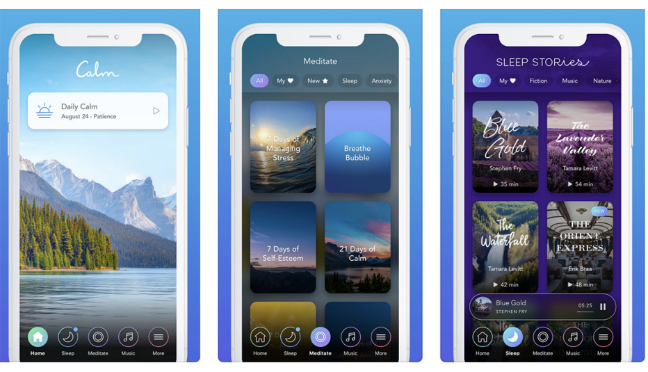 Varias capturas de pantalla de la aplicación Calm