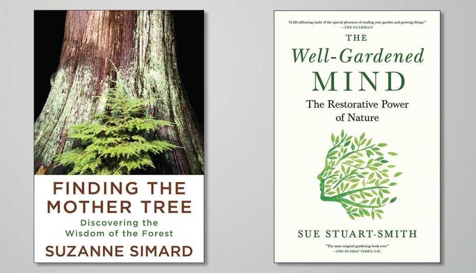 Dos portadas de libros: Finding the Mother Tree y The Well-Gardened Mind
