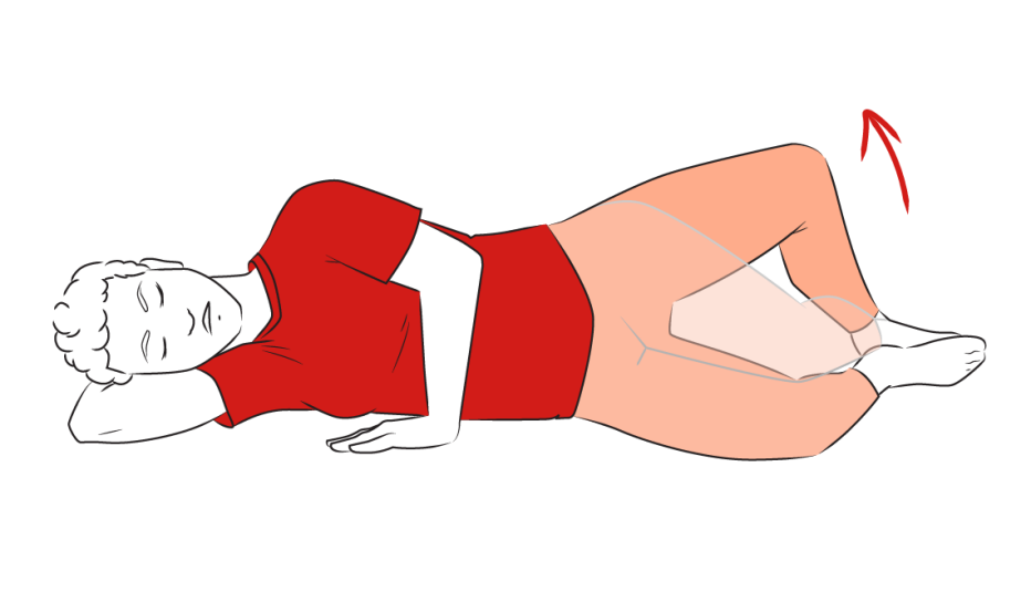 Ilustración de una mujer acostada en el piso con sus piernas flexionadas