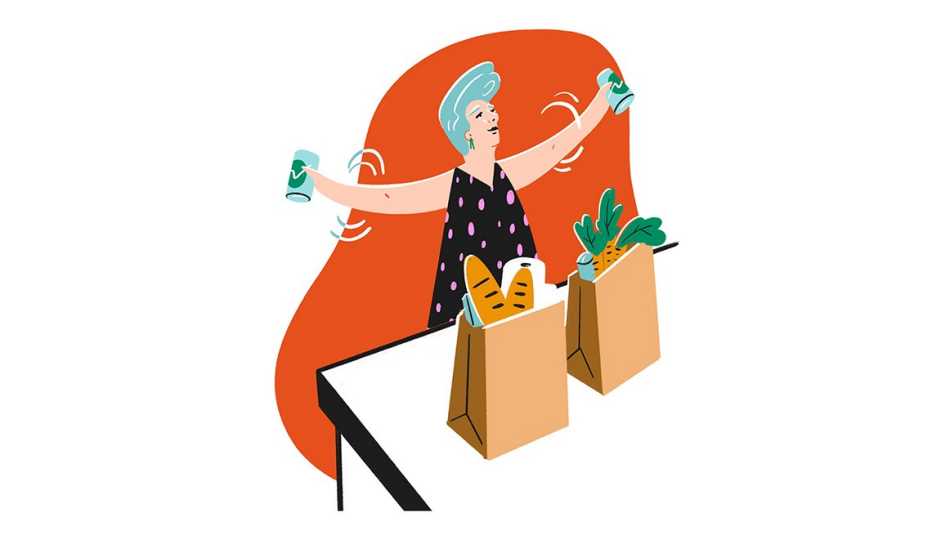 Ilustración de una mujer haciendo círculos con los brazos