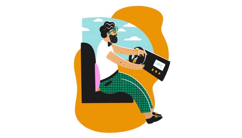 Ilustración de un hombre conduciendo