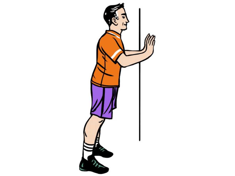 Ilustración de un hombre que hace lagartijas apollado de una pared