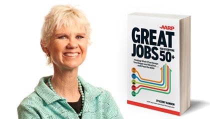 Una foto ilustración de Kerry Hannon con su más reciente libro, Great Jobs for Everyone over 50+