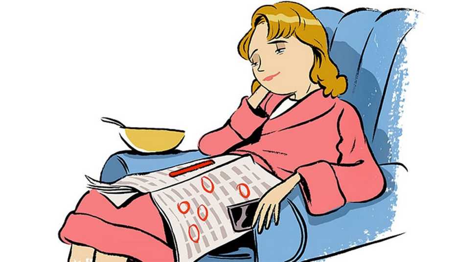 Ilustración de una mujer sentada en un sillón