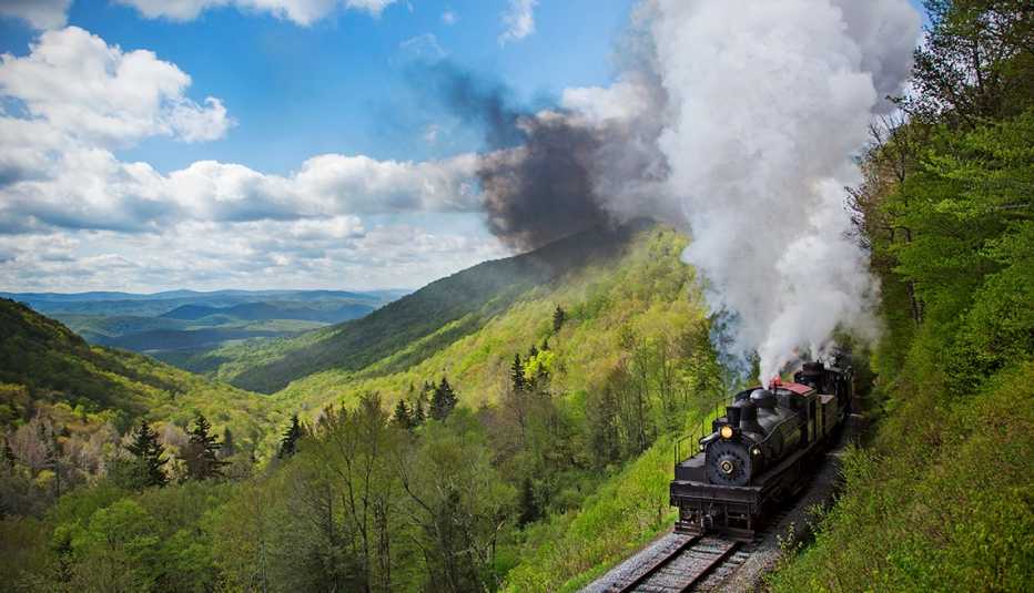 Tren andando entre las montañas