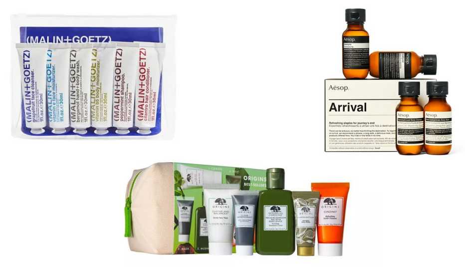 Tres kits de viaje con productos de belleza
