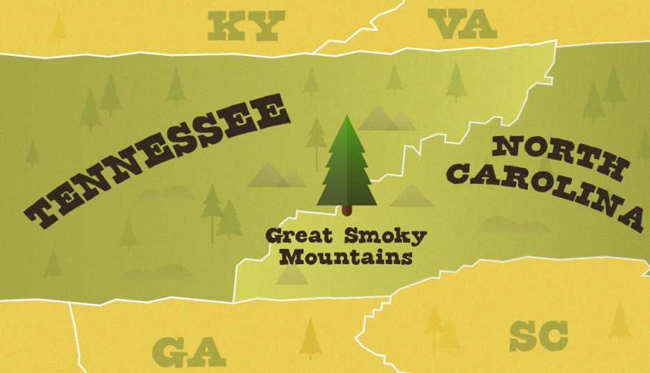 Mapa de Tennessee muestra la ubicación del Parque Nacional de las Grandes Montañas Humeantes