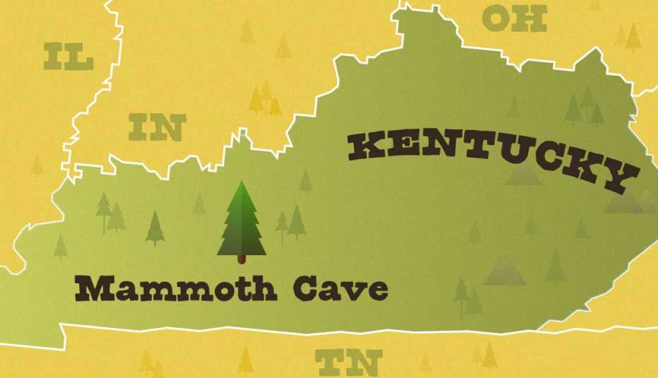 Mapa muestra la ubicación del Mammoth Cave National Park