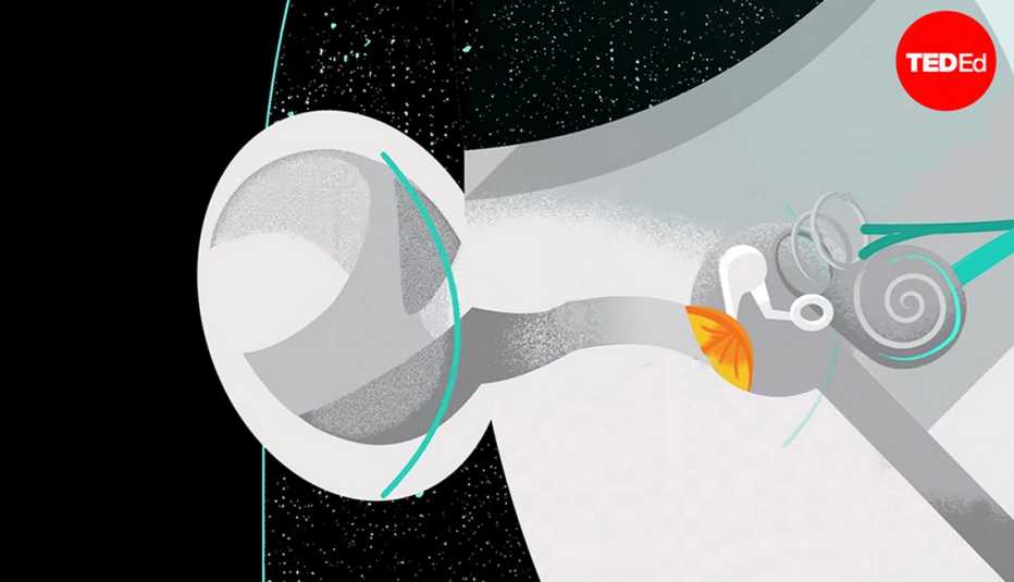 An illustration of a person's ear with ringing inside of it